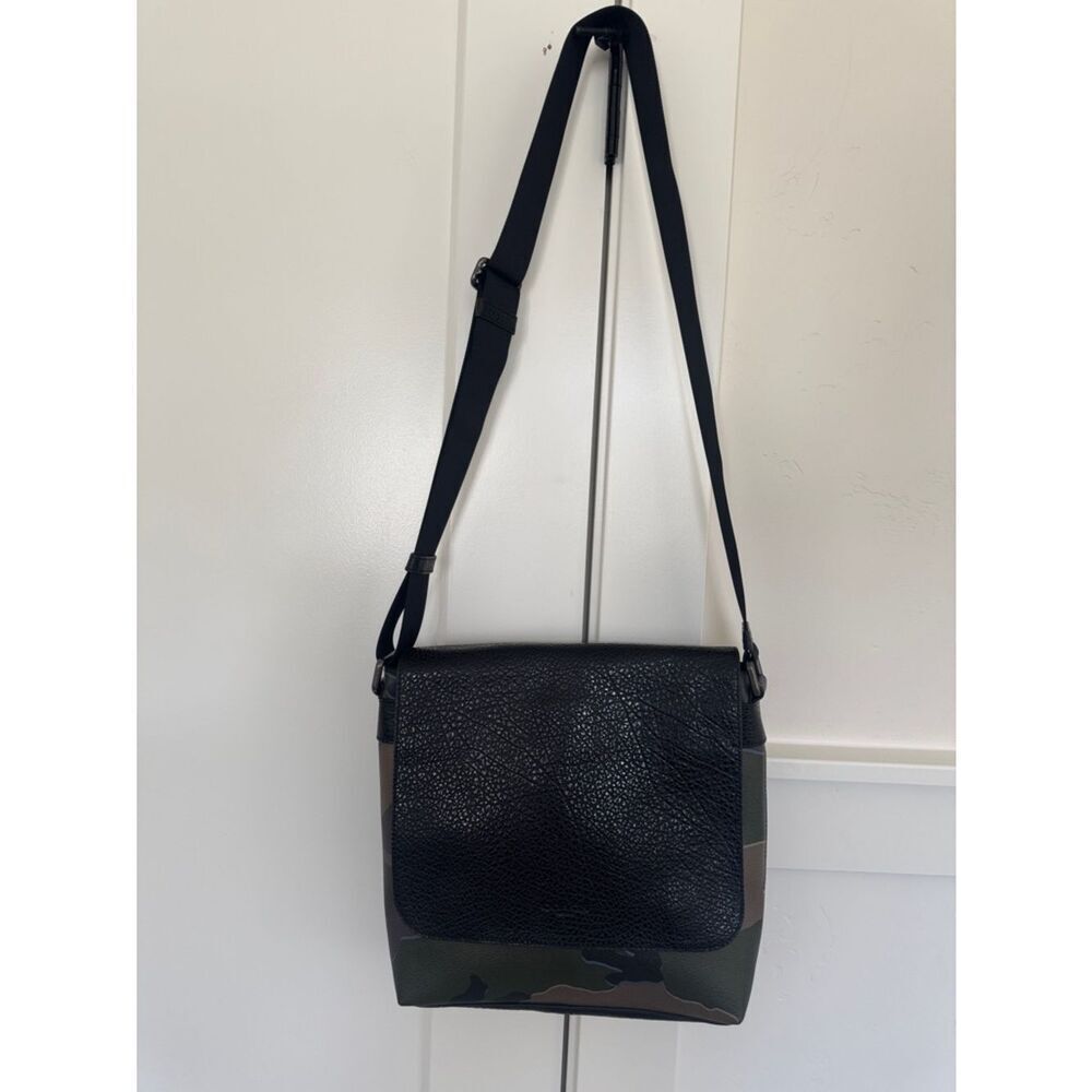 Coach Men's Black & Camouflage PVC Leather Crossbody Messenger Bag Flap Closure